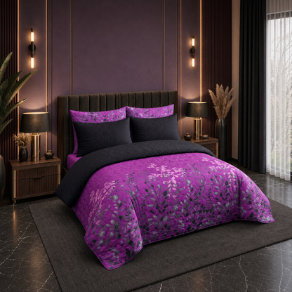Magenta Breeze | Printed Ultrasonic Quilted Bedspread Set | 6 Piece