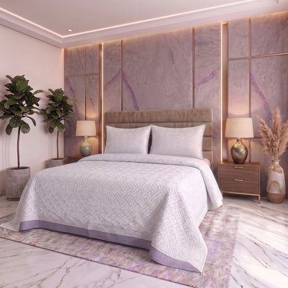 Lavender Frost | Printed Ultrasonic Quilted Bedspread Set | 3 Piece