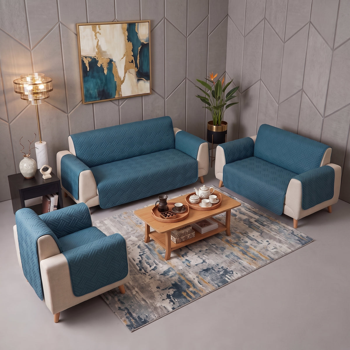 Teal Blue | Ultrasonic Quilted Sofa Cover