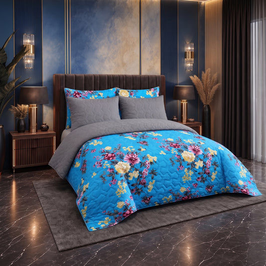 Skyline Bouquet | Printed Ultrasonic Quilted Bedspread Set | 6 Piece