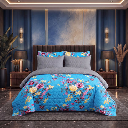 Skyline Bouquet | Printed Ultrasonic Quilted Bedspread Set | 6 Piece