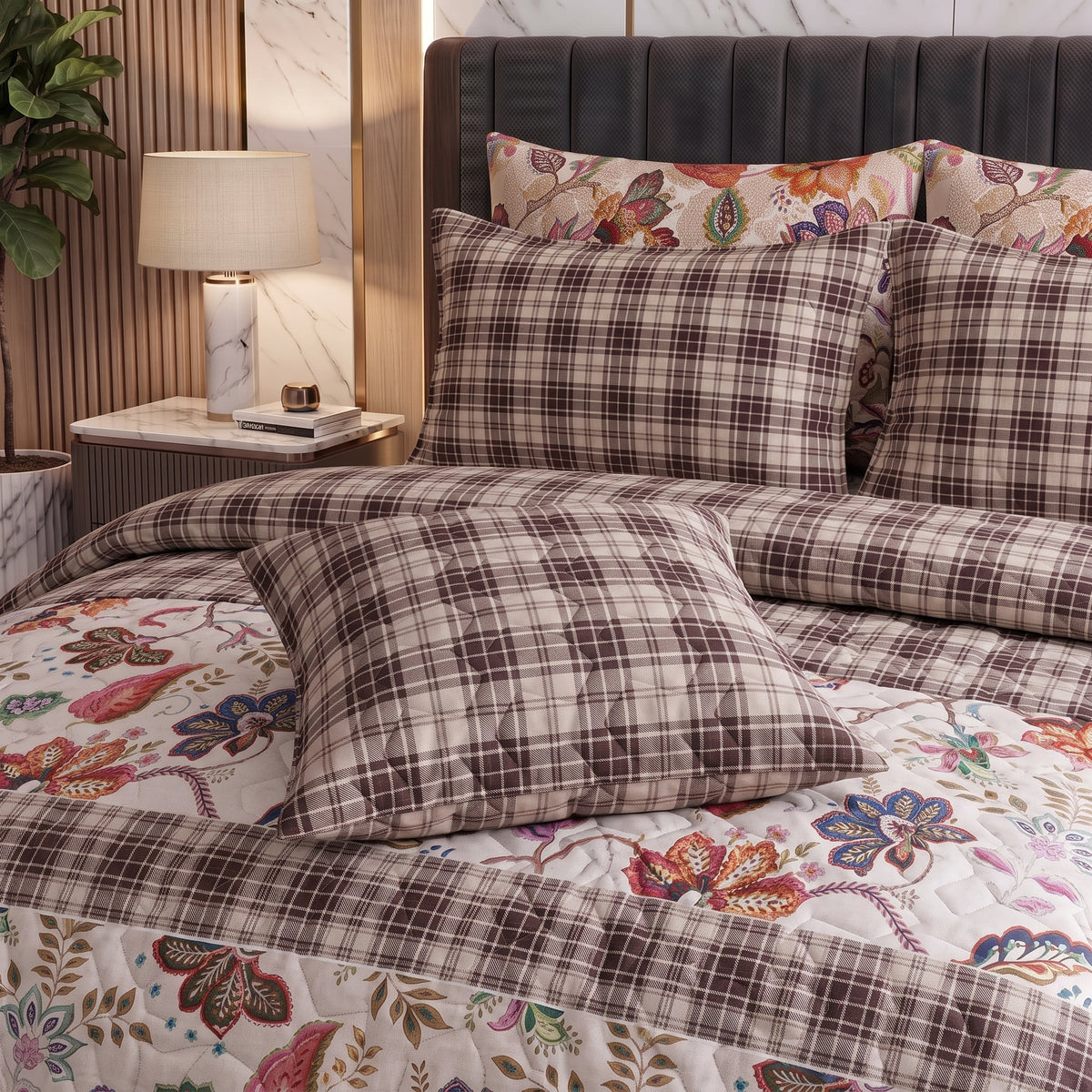Autumn Jacobean | Printed Ultrasonic Quilted Bedspread Set | 7 Piece