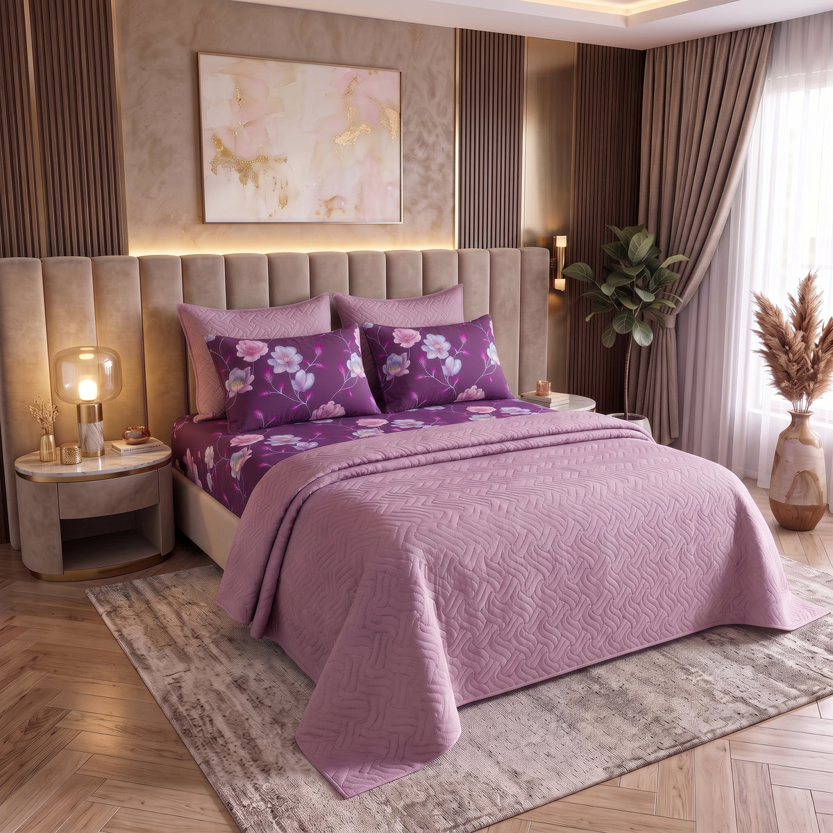 Mix & Match Bundle | 2 Bedspread Sets (3 Piece) | Plum Gardenia + Baby Pink