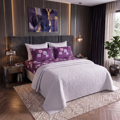 Mix & Match Bundle | 2 Bedspread Sets (3 Piece) | Plum Gardenia + Pearl White