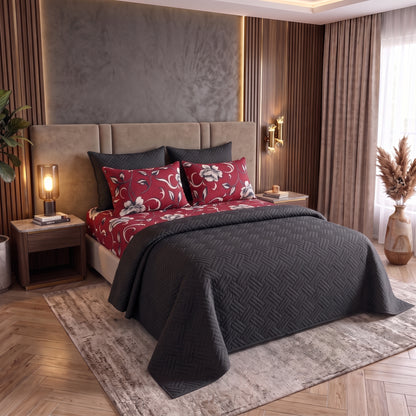 Mix & Match Bundle | 2 Bedspread Sets (3 Piece) | Ruby Blossom + Classic Black