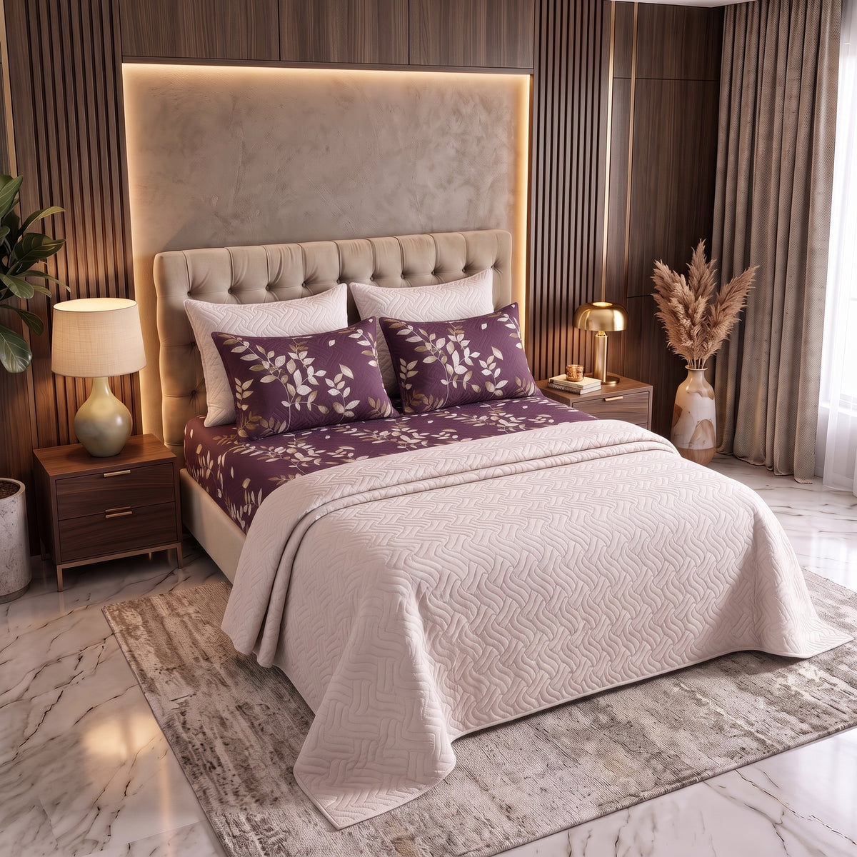 Mix & Match Bundle | 2 Bedspread Sets (3 Piece) | Plum Canopy + Pearl White
