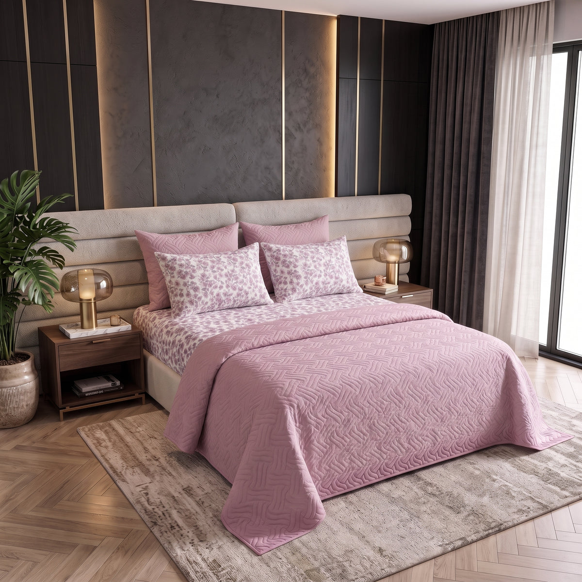 Mix & Match Bundle | 2 Bedspread Sets (3 Piece) | Dusty Rose + Baby Pink
