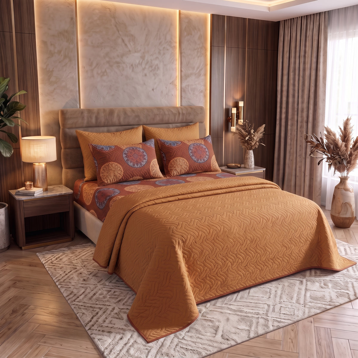 Mix & Match Bundle | 2 Bedspread Sets (3 Piece) | Rust Medallion + Sand Beige