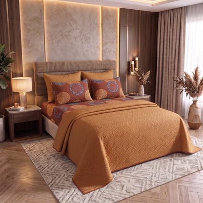 Mix & Match Bundle | 2 Bedspread Sets (3 Piece) | Rust Medallion + Sand Beige