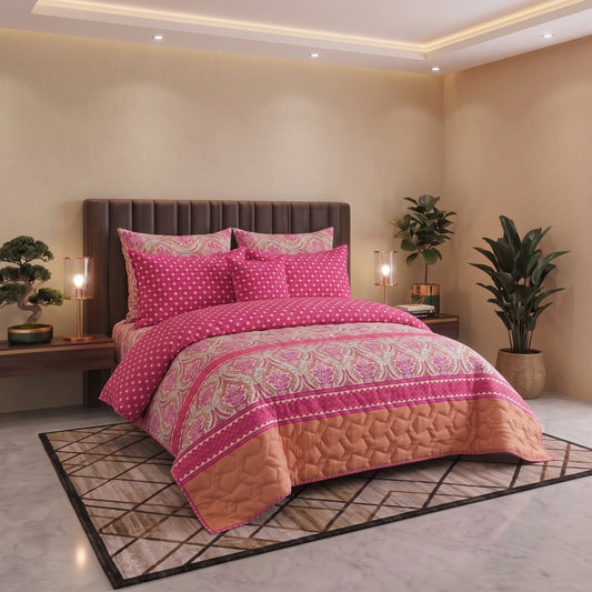 Rani Damask | Printed Ultrasonic Quilted Bedspread Set | 7 Piece