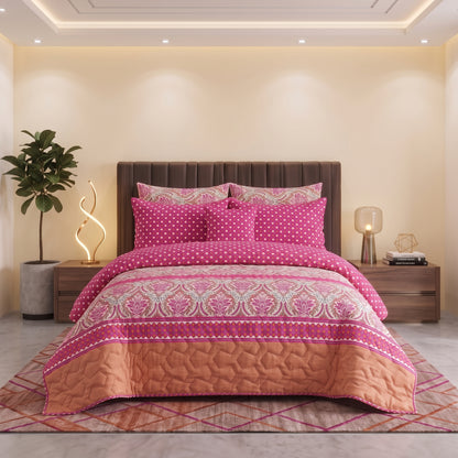 Rani Damask | Printed Ultrasonic Quilted Bedspread Set | 7 Piece