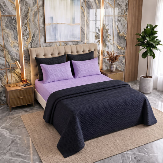 Mix & Match Bundle | 2 Bedspread Sets (3 Piece) | Classic Black + Pastel Purple