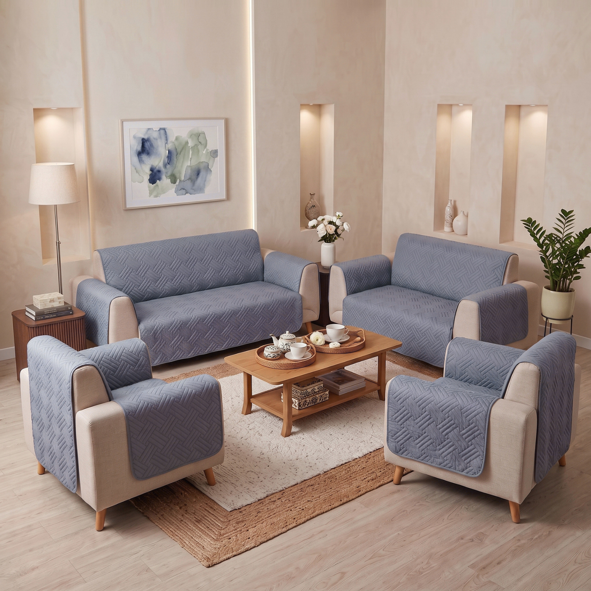 Blue Grey | Ultrasonic Quilted Sofa Cover