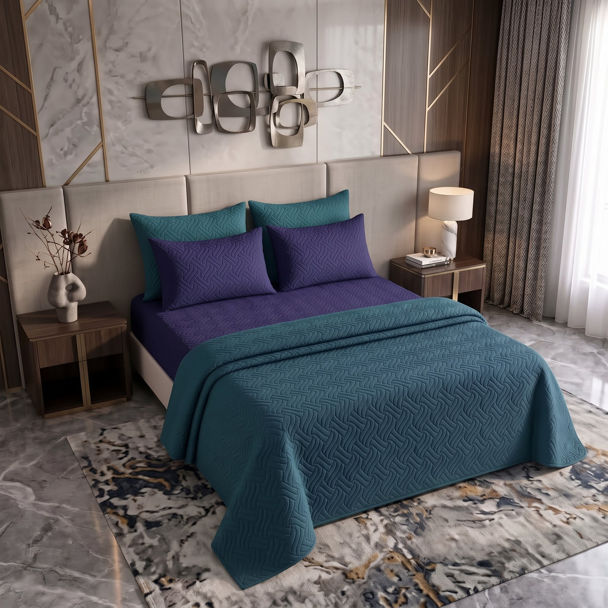 Mix & Match Bundle | 2 Bedspread Sets (3 Piece) | Royal Navy + Teal Blue