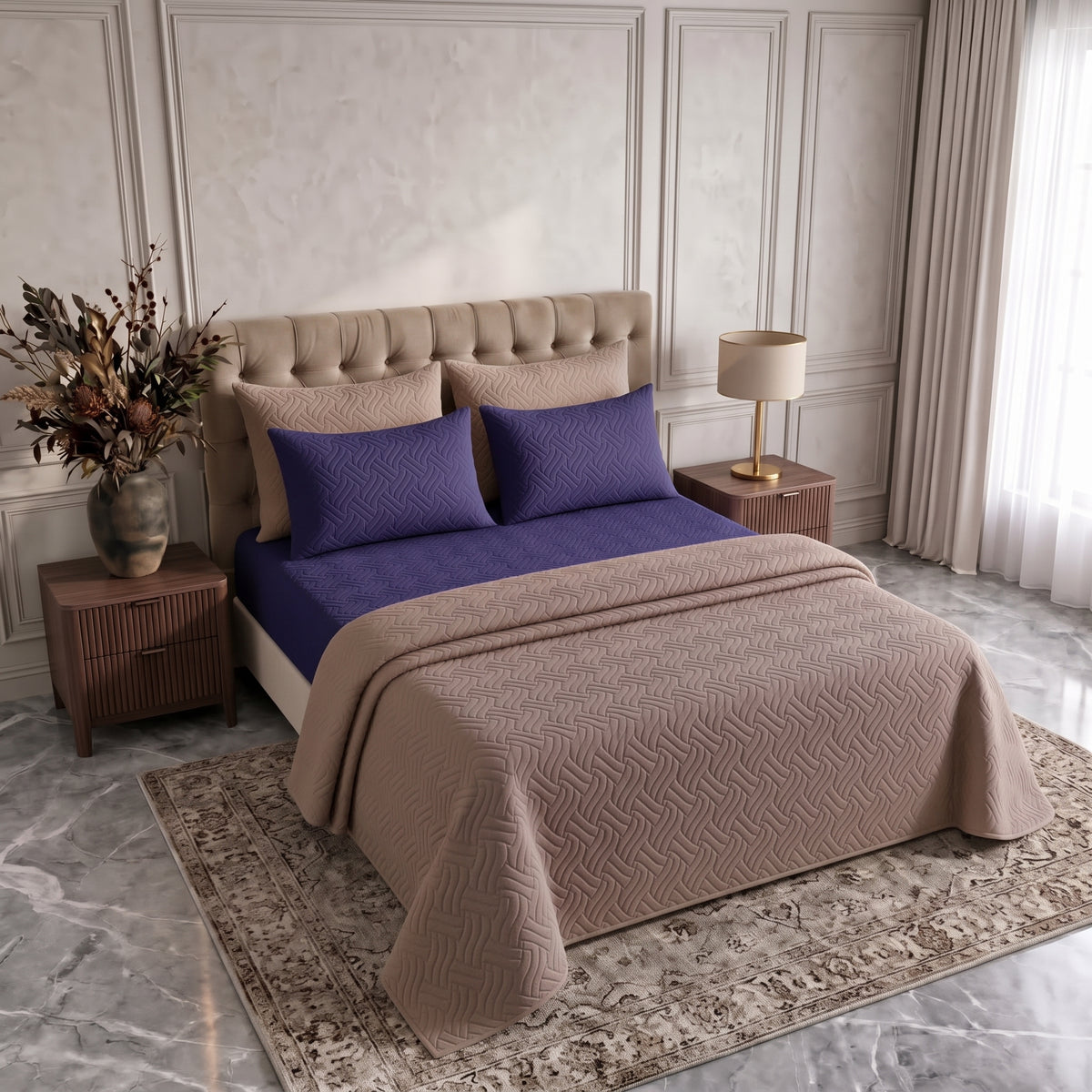 Mix & Match Bundle | 2 Bedspread Sets (3 Piece) | Royal Navy + Ivory Cream