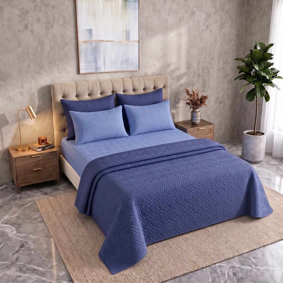 Mix & Match Bundle | 2 Bedspread Sets (3 Piece) | Royal Navy + Sky Blue