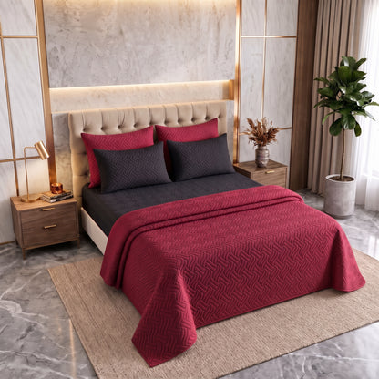 Mix & Match Bundle | 2 Bedspread Sets (3 Piece) | Classic Black + Ruby Red