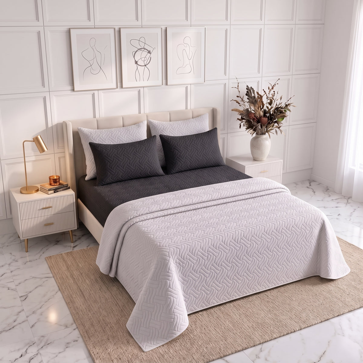 Mix & Match Bundle | 2 Bedspread Sets (3 Piece) | Classic Black + Pearl White