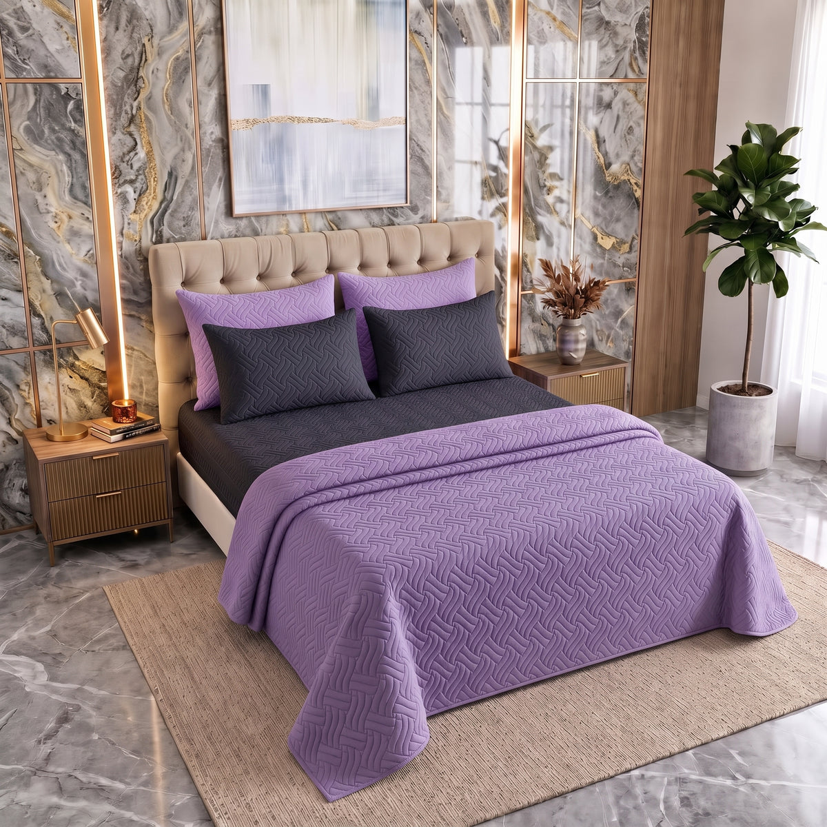 Mix & Match Bundle | 2 Bedspread Sets (3 Piece) | Classic Black + Pastel Purple