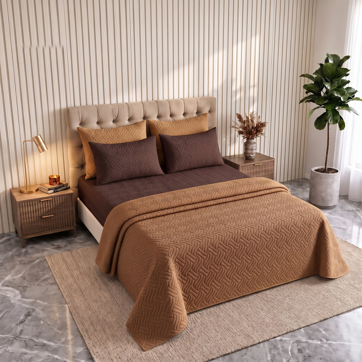 Mix & Match Bundle | 2 Bedspread Sets (3 Piece) | Soft Brown + Sand Beige