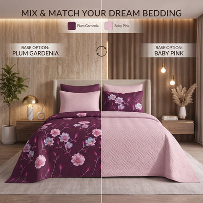 Mix & Match Bundle | 2 Bedspread Sets (3 Piece) | Plum Gardenia + Baby Pink