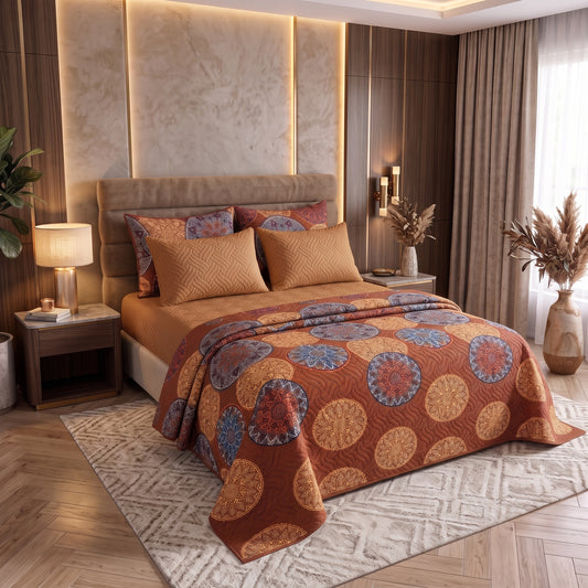 Mix & Match Bundle | 2 Bedspread Sets (3 Piece) | Rust Medallion + Sand Beige