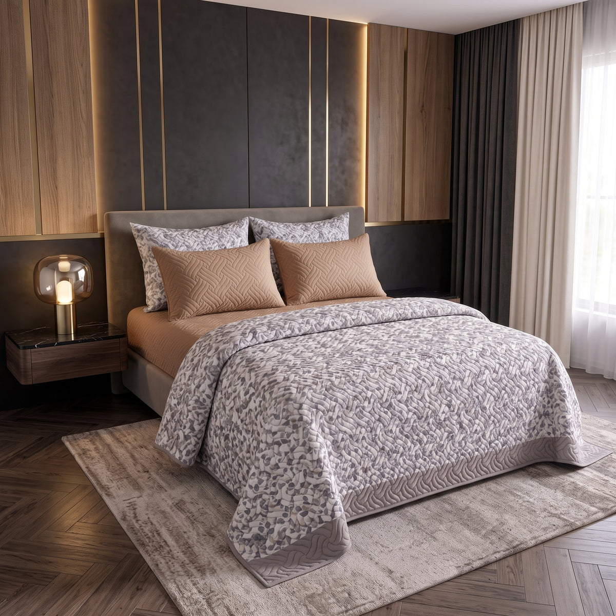 Mix & Match Bundle | 2 Bedspread Sets (3 Piece) | Slate Blossom + Ivory Cream