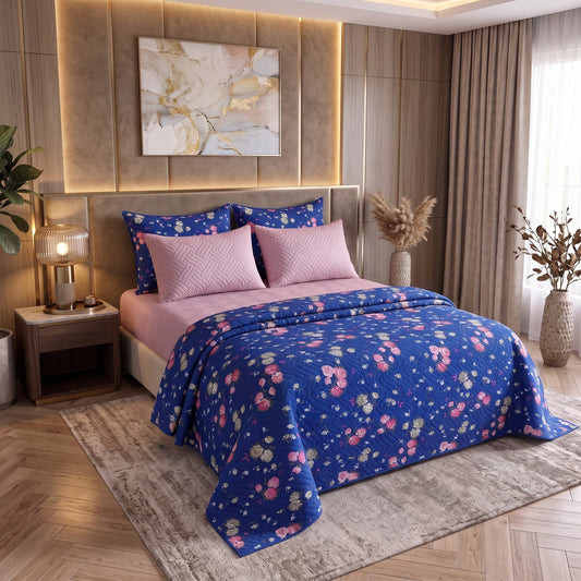 Mix & Match Bundle | 2 Bedspread Sets (3 Piece) | Cobalt Gardenia + Baby Pink