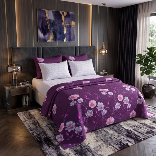 Mix & Match Bundle | 2 Bedspread Sets (3 Piece) | Plum Gardenia + Pearl White
