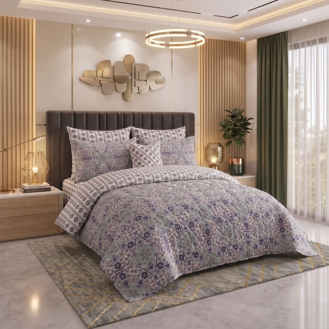 Mosaic Noor | Printed Ultrasonic Quilted Bedspread Set | 7 Piece