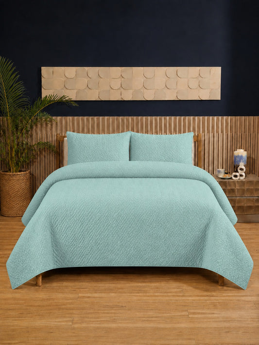 Aqua Mint Ultrasonic Dyed 3-Piece Bedspread Set King / Double Bed