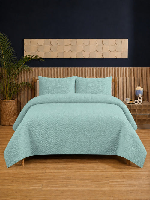 Aqua Blue Ultrasonic Quilted 3-Piece Bedspread Set