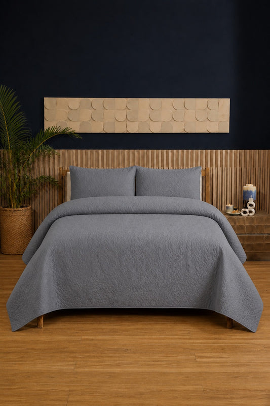 Ash Grey Ultrasonic Dyed 3-Piece Bedspread Set King / Double Bed
