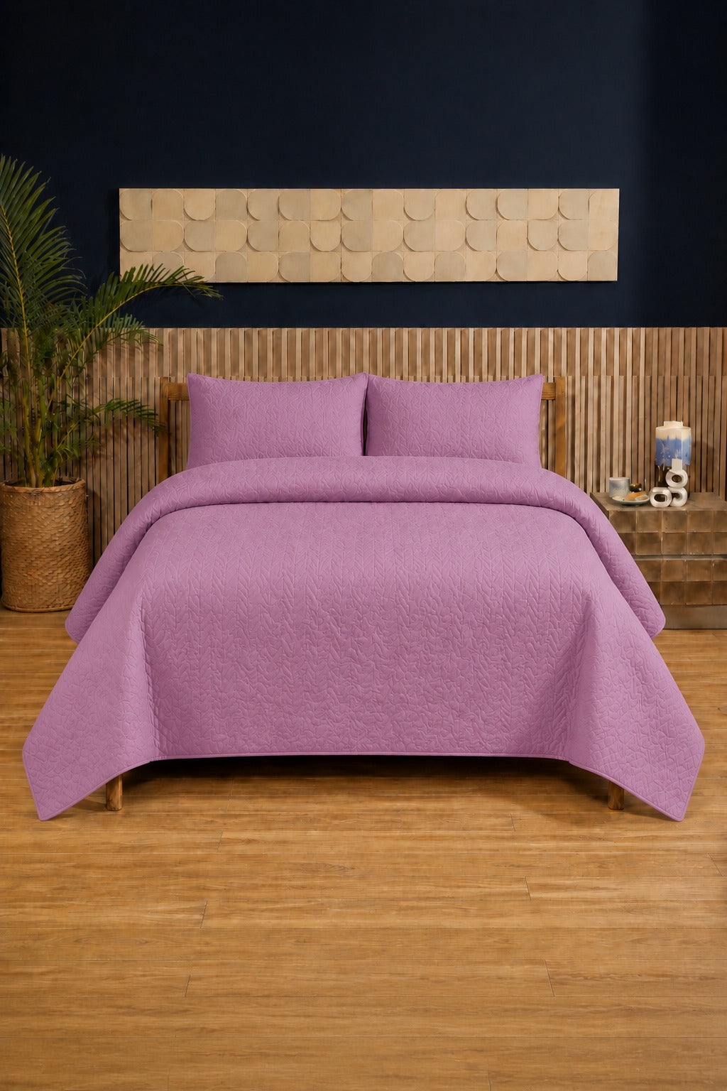 Blush Pink Ultrasonic Dyed 3-Piece Bedspread Set King / Double Bed
