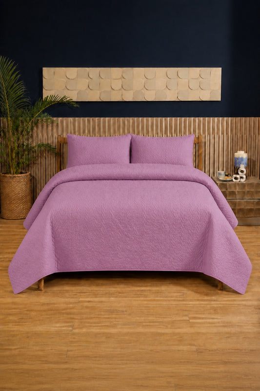 Blush Pink Ultrasonic Dyed 3-Piece Bedspread Set King / Double Bed