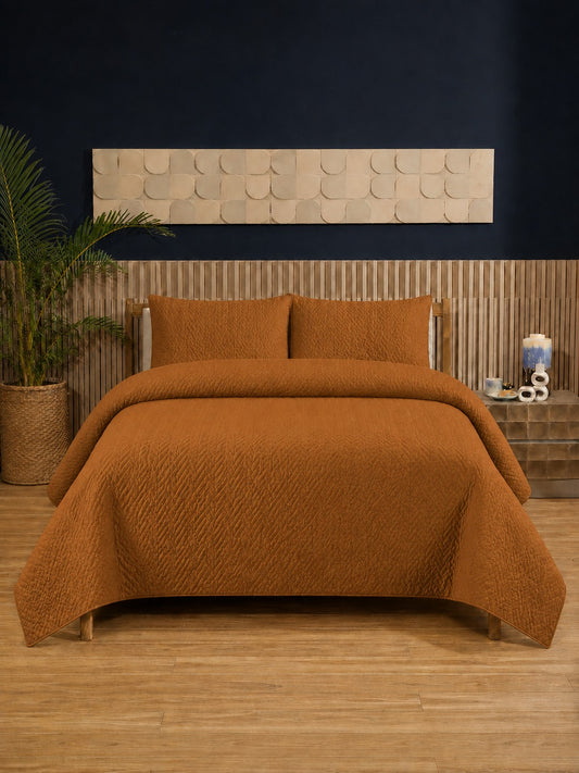 Caramel Gold Ultrasonic Dyed 3-Piece Bedspread Set King / Double Bed