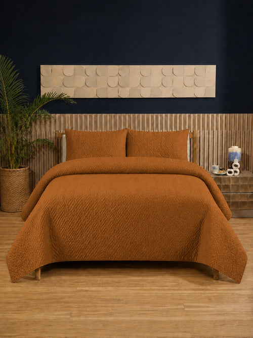 Caramel Gold Ultrasonic Dyed 3-Piece Bedspread Set