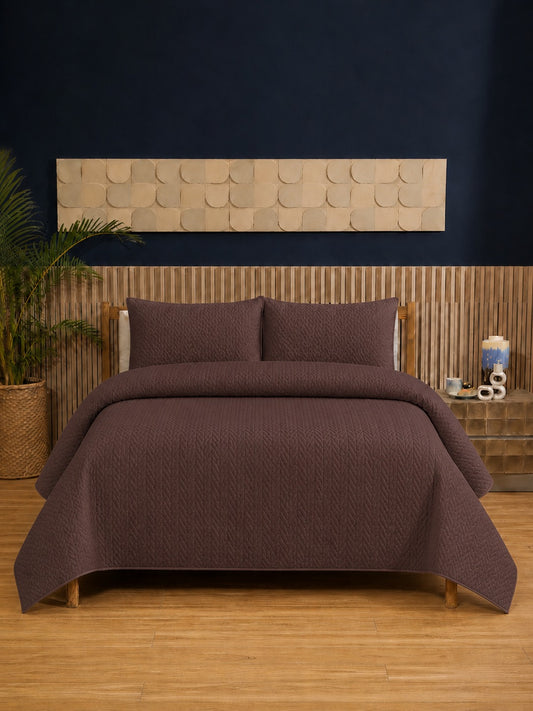Mocha Brown Ultrasonic Dyed 3-Piece Bedspread Set King / Double Bed