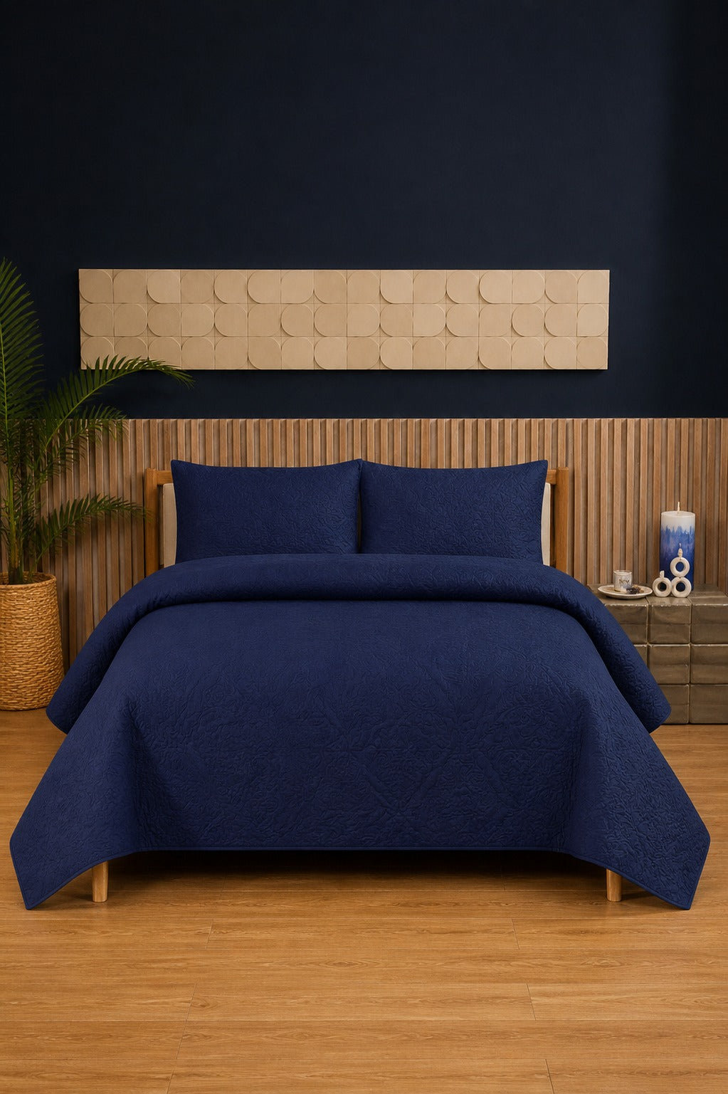 Royal Navy Ultrasonic Dyed 3-Piece Bedspread Set King / Double Bed