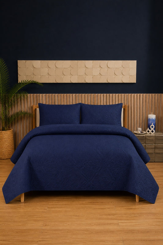 Royal Navy Ultrasonic Dyed 3-Piece Bedspread Set King / Double Bed