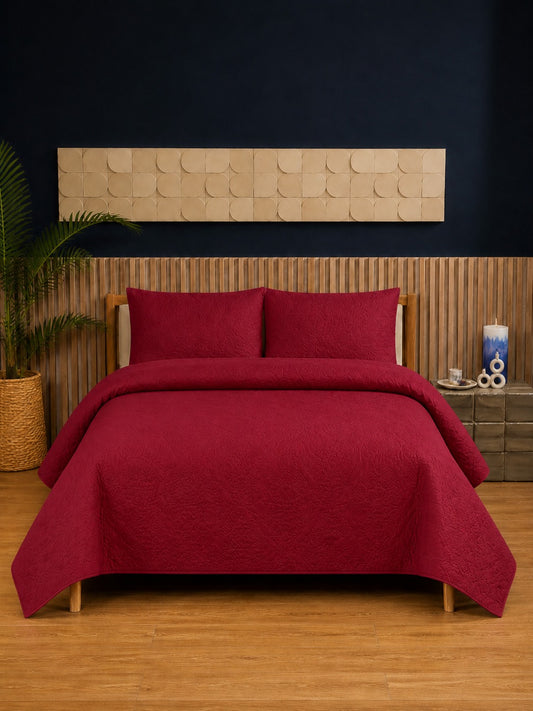 Ruby Red Ultrasonic Dyed 3-Piece Bedspread Set King / Double Bed