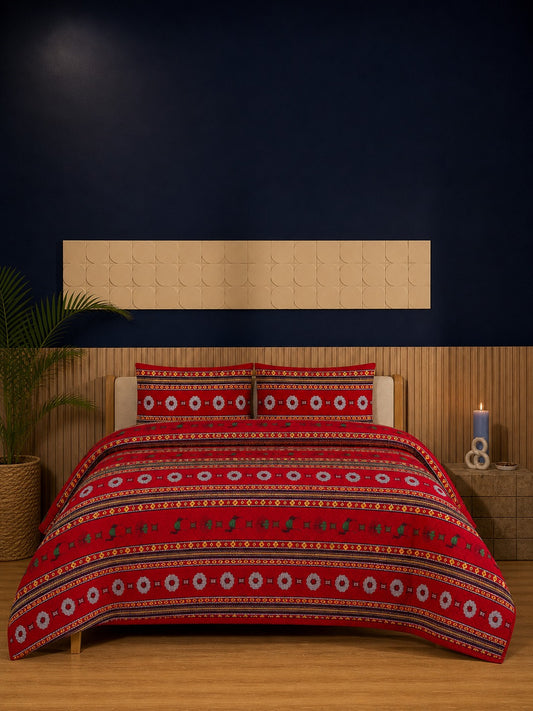 Maroon Check Ultrasonic Printed 3-Piece Bedspread Set
