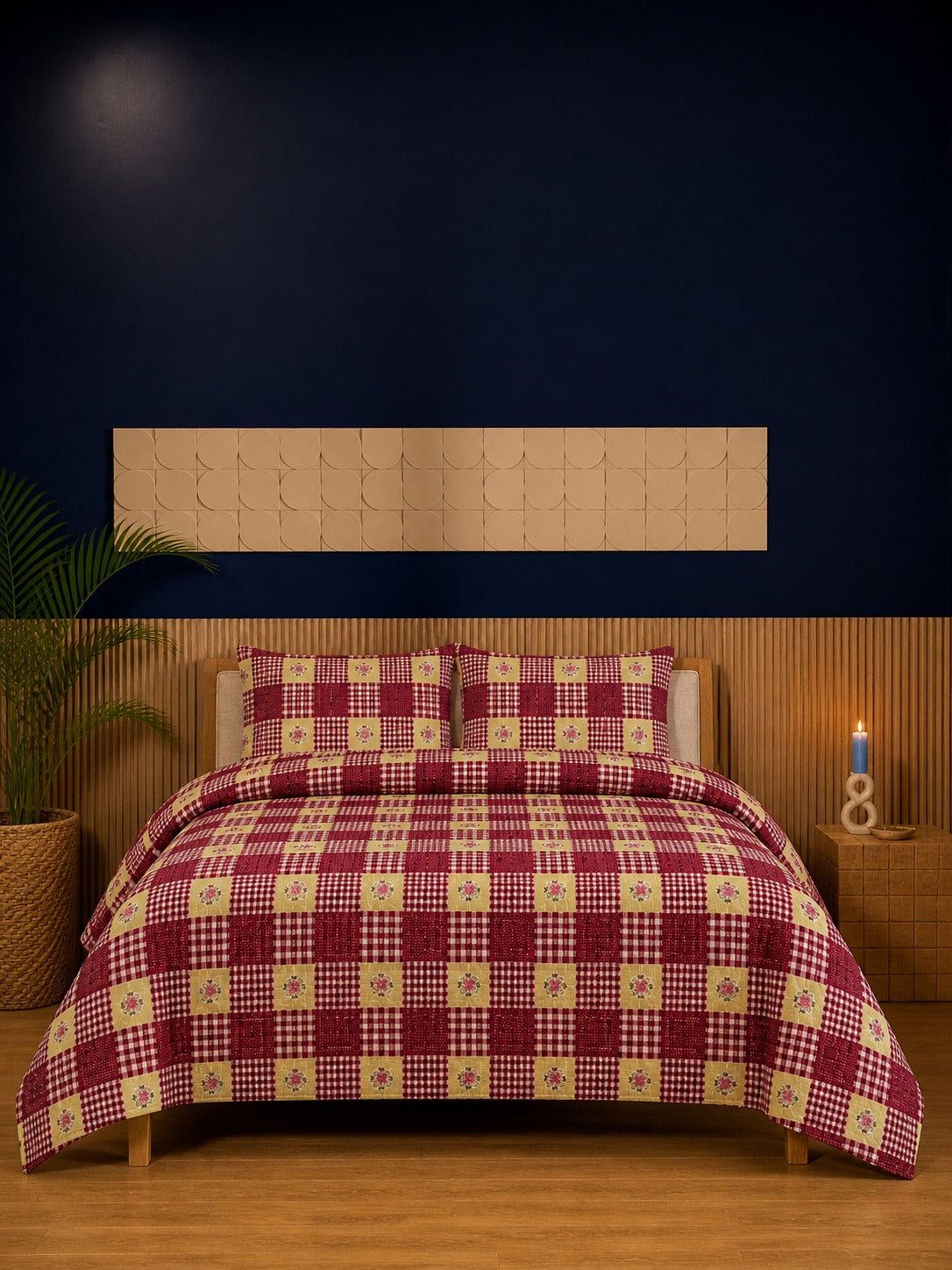 Red Heritage Ultrasonic Printed 3-Piece Bedspread Set