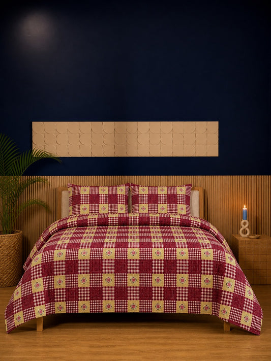 Red Heritage Ultrasonic Printed 3-Piece Bedspread Set