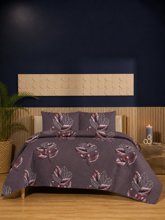 Royal Maroon Garden Ultrasonic Printed 3-Piece Bedspread Set