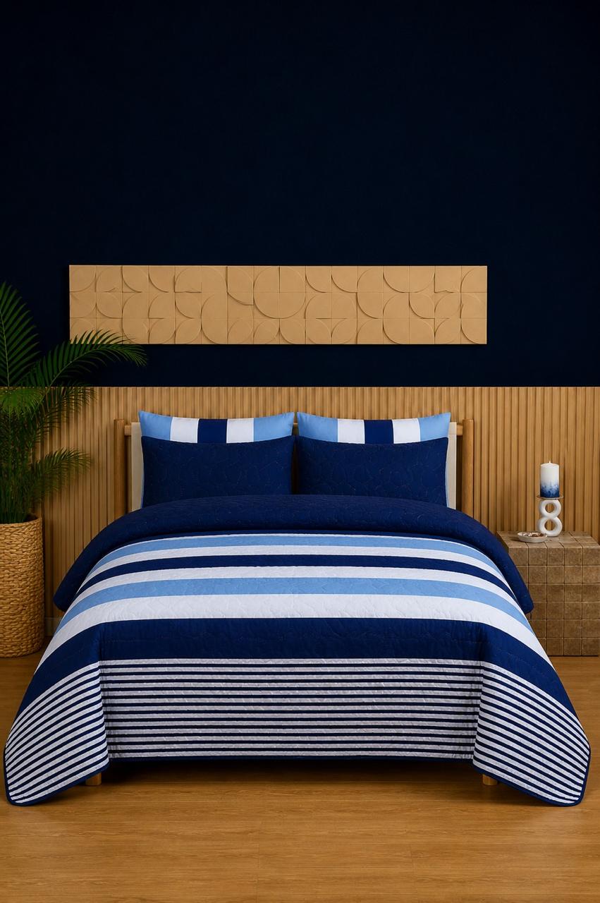 Coastal Navy Stripe 6-Piece Printed Bedspread Set