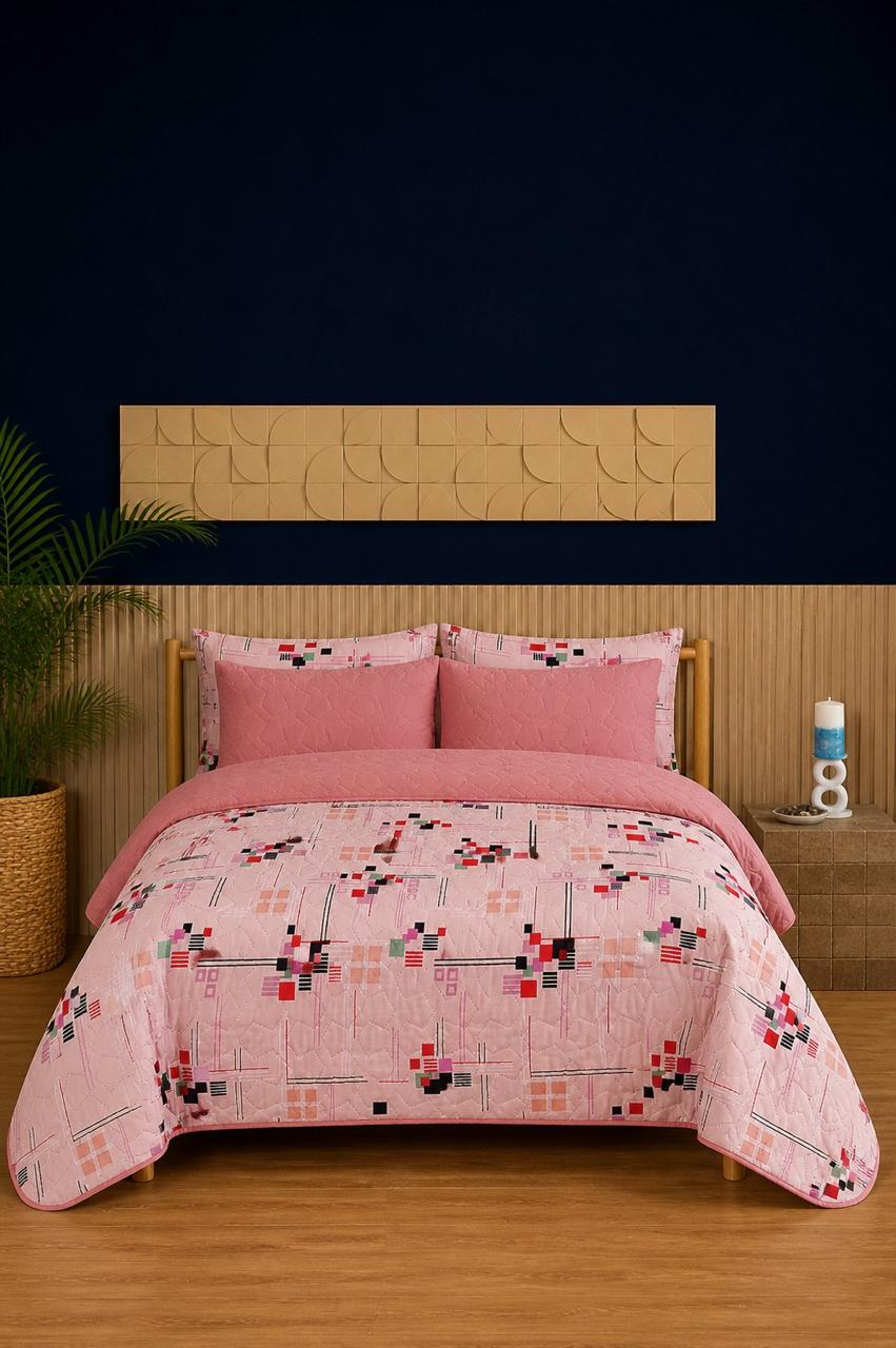 Soft Pixel Pink 6-Piece Printed Bedspread Set