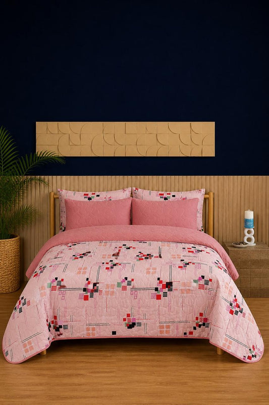 Soft Pixel Pink 6-Piece Printed Bedspread Set