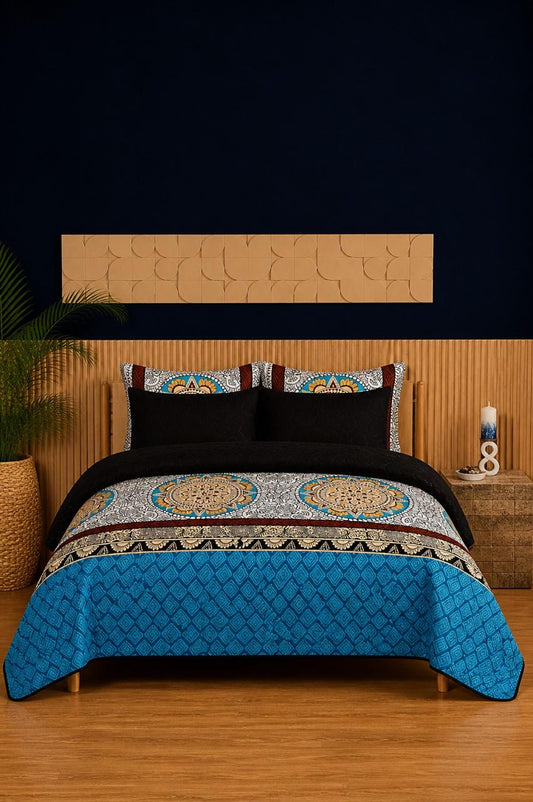 Turquoise Medallion 6-Piece Printed Bedspread Set