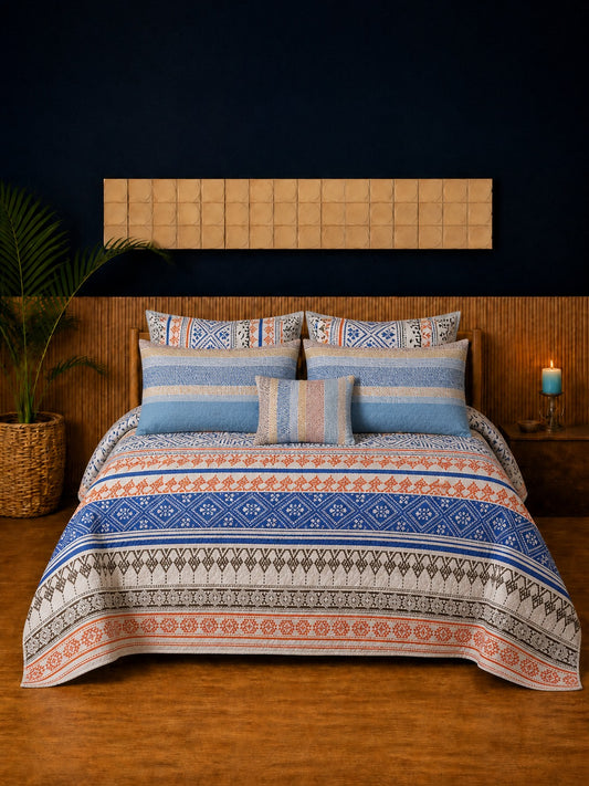 Boho Azure Heritage 7-Piece Printed Bedspread Set